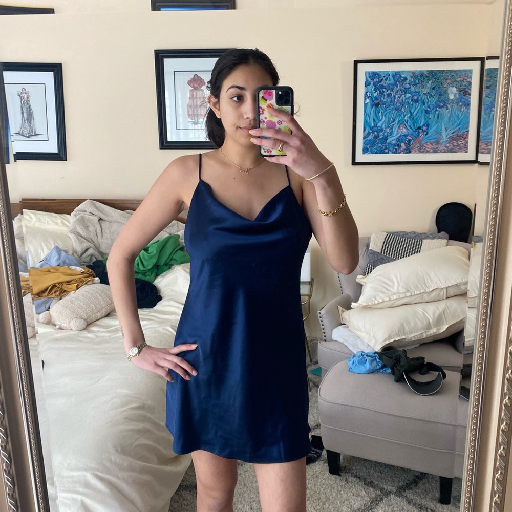 Navy silky mini dress